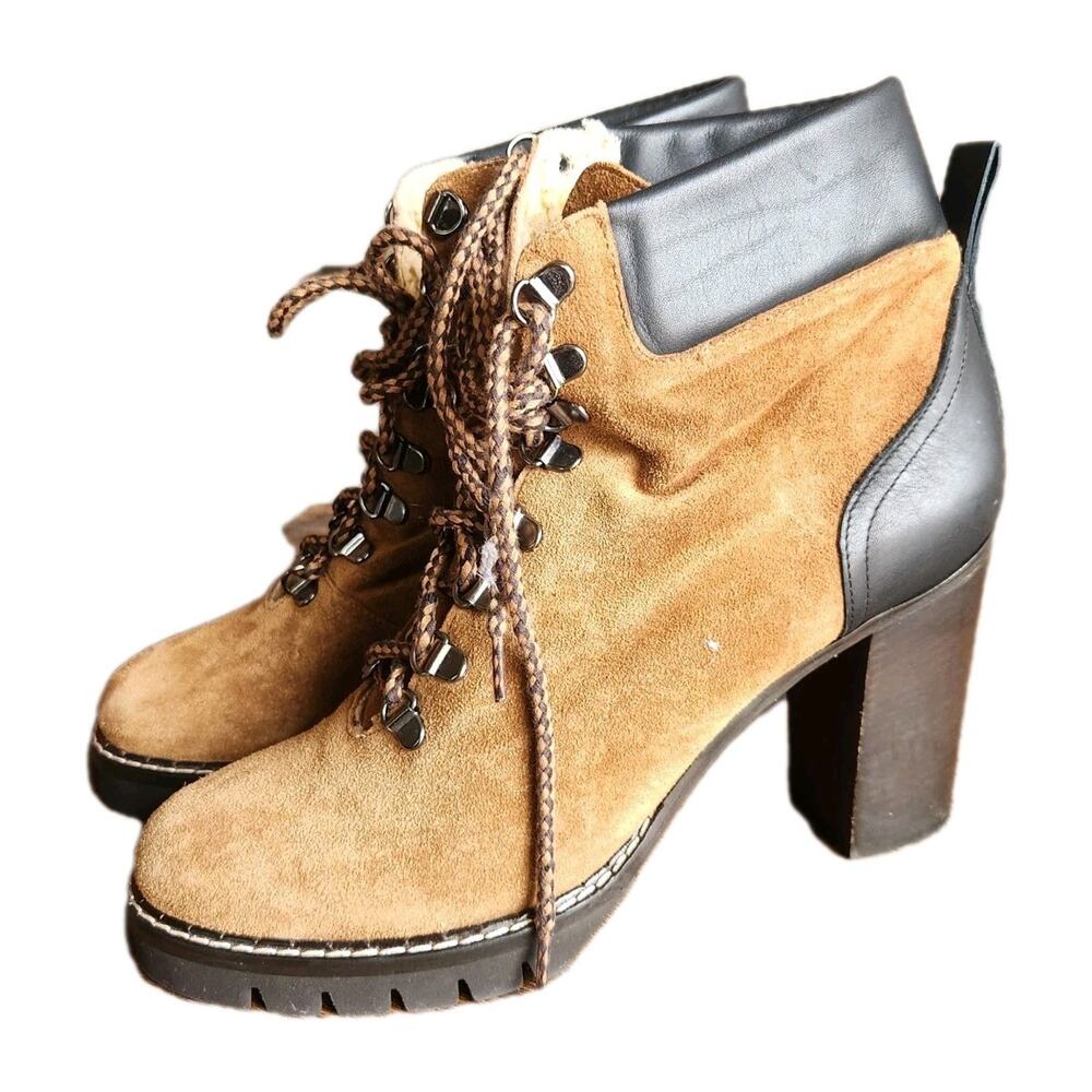Minelli Faur Fur /suede Ankle Boots Women's 9-9.5 Chesnut brown EURO 40